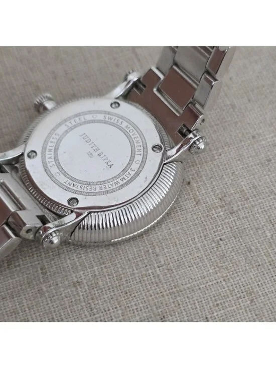 Judith Ripka Bezel Set Silvertone Stainless White Topaz Summit Watch - Picture 4 of 4